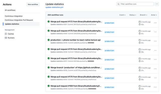 GitHub completed actions list.