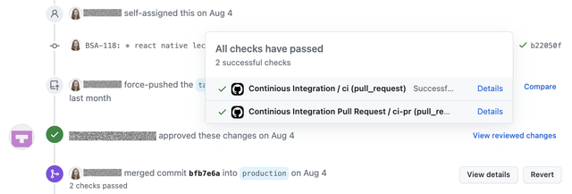 GitHub pull request action status.